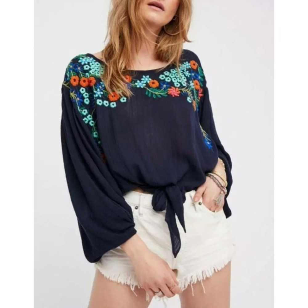 Free People Up‎ And Away Embroidered Blouse S